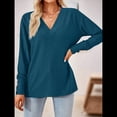 thumbnail image 4 of Blusas de Verano para Mujer con Mangas 3/4, Cuello en V, Mangas Abullonadas, Estilo Casual, con Textura Fruncida. Verde Oscuro XXL, 4 of 8