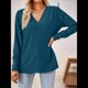 thumbnail image 4 of Blusas de Verano para Mujer con Mangas 3/4, Cuello en V, Mangas Abullonadas, Estilo Casual, con Textura Fruncida. Verde Oscuro 5XL, 4 of 8
