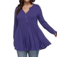 thumbnail image 3 of Baqcunre Long Sleeve Shirts For Women Women'S Long Sleeve V Neck Button Pleated Solid Color Plus Size T Shirt Top Plus Size Tops Womens Blouses Blue 4XL, 3 of 7