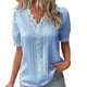 thumbnail image 2 of ICHUANYI Clearance Women's Solid Color Fashion Casual V-Neck Short Sleeve Lace Top Blouse(Sky Blue, L) ICHUANYI WER2023081115958, 2 of 4