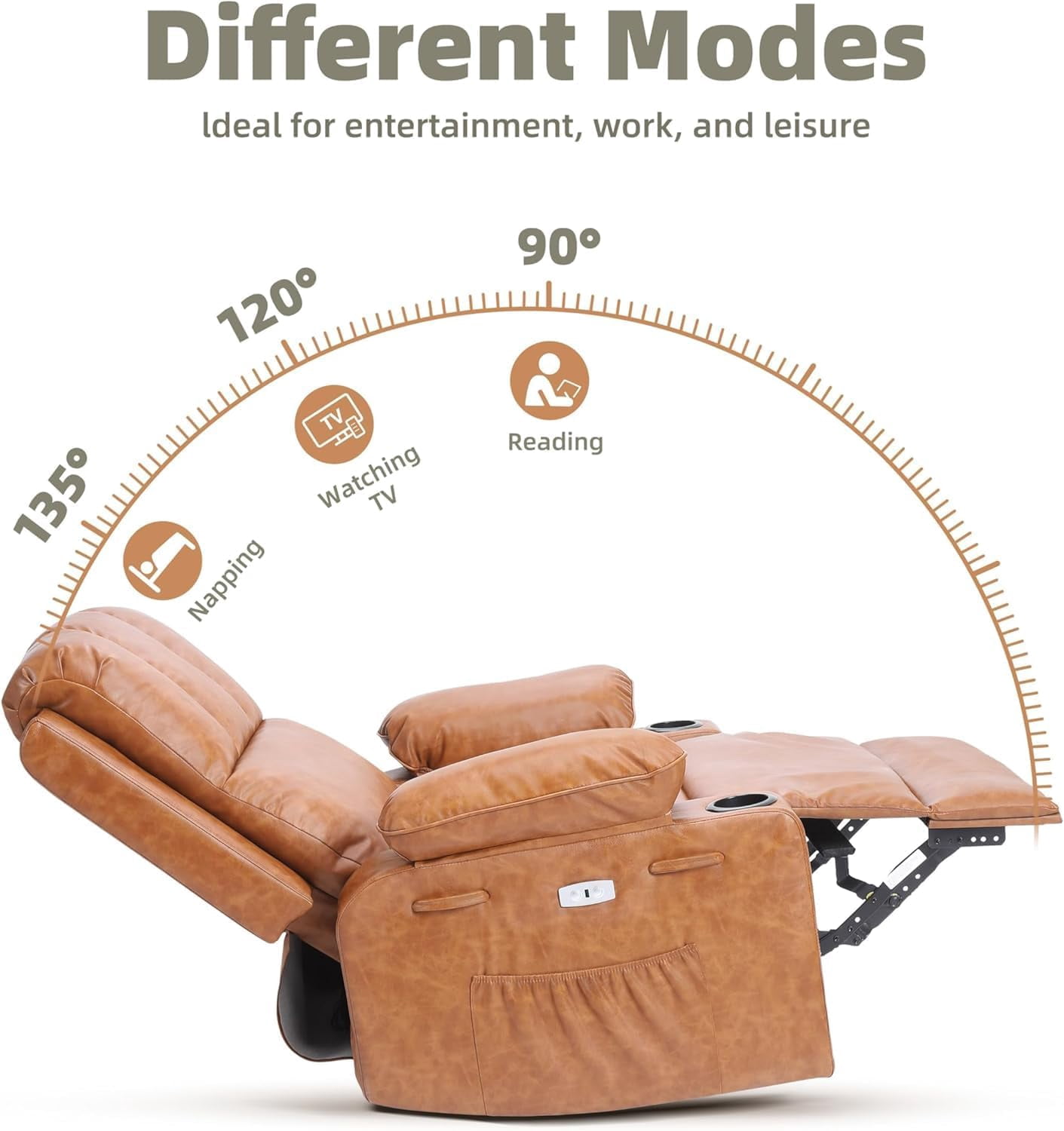 Oversized Electric Power Recliner Chair with Heat & Massage - 360° Swivel Rocker Recliner for Living Room, PU Leather Recliner with 1.5X Sponge Filling, 22" Large Seat Lazyboy Style.