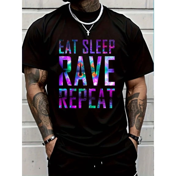 100% Cotton EAT SLEEP RAVE REPEAT T-Shirt For Partys T-Shirt Short Sleeve T-Shirt Women's Men's Graphic Tee Causal Tops Women's Men Graphic Tee