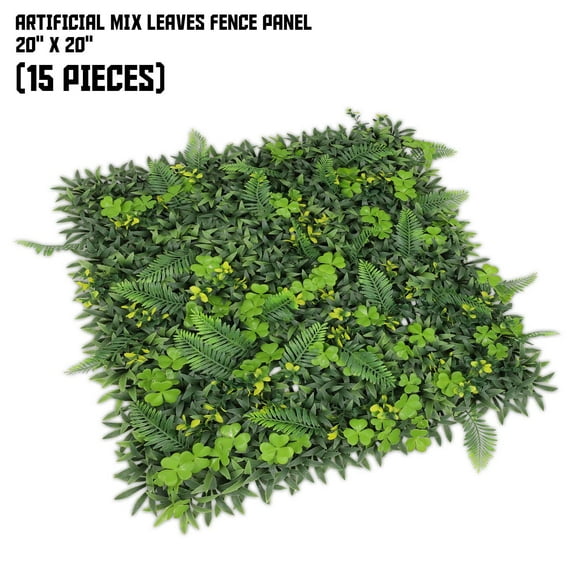 20"x20" inch Sunshades Depot Artificial #11 3D Mixed Panel Fence Privacy Screen Evergreen Hedge Panels Fake Plant Wall (15pc)