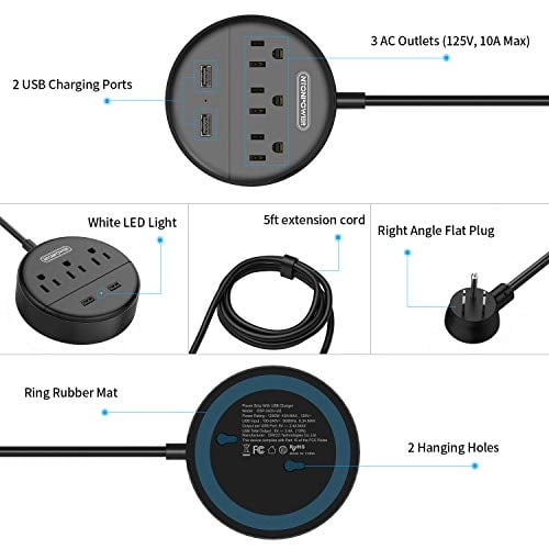 Regleta de alimentación con USB 2-Pack, NTONPOWER Travel Power Strip F