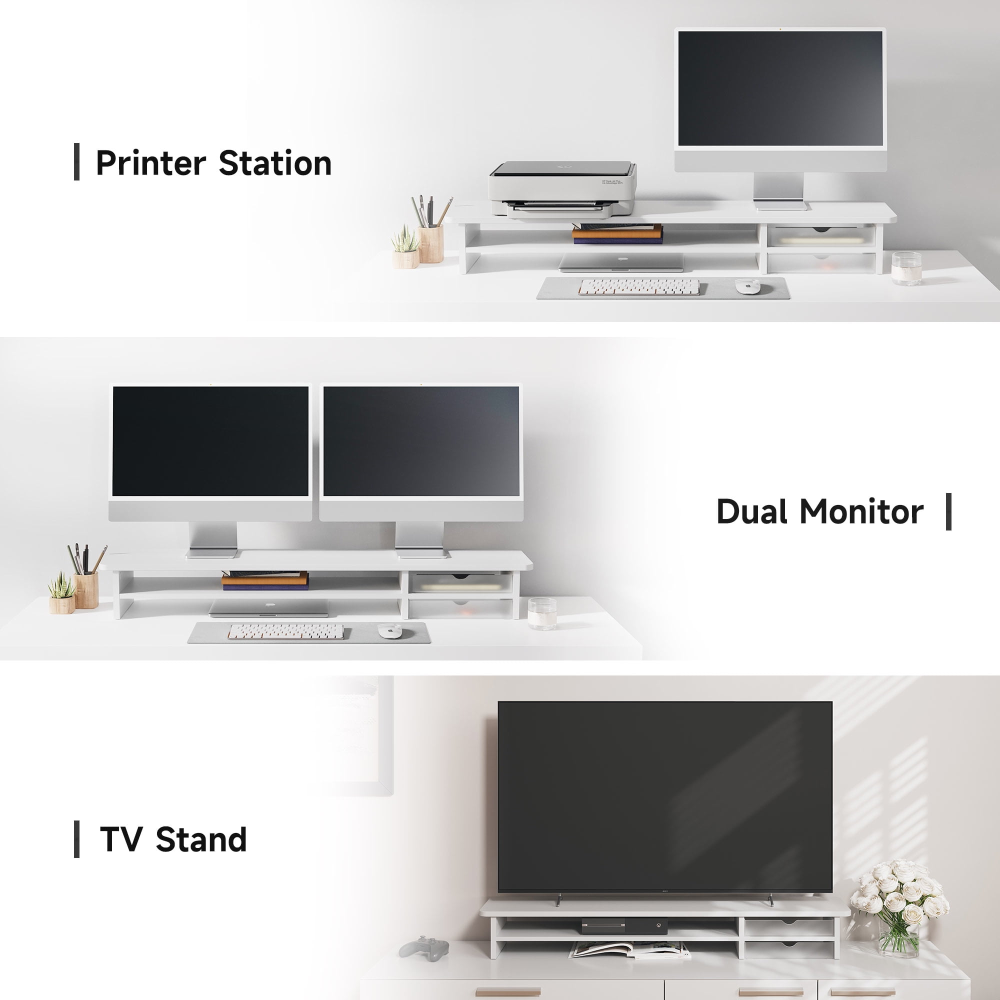 Fenge Dual Monitor Stand, 42.5inch Monitor Riser with Acrylic Drawer