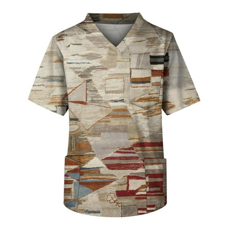 

Umitay Scrubs Men Fashion Men s Short Sleeve V Neck Printed Working Chest Pocket Carer Top