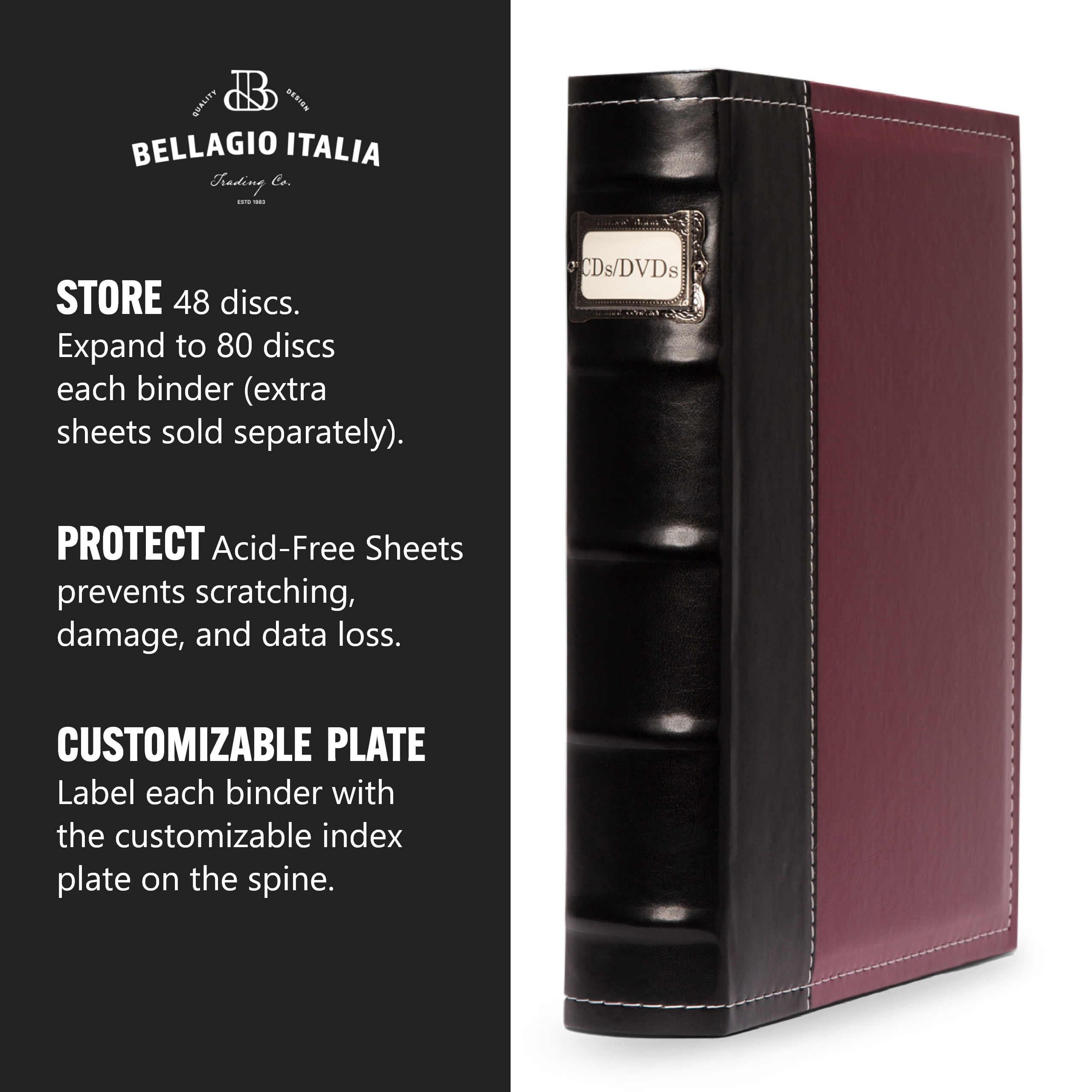 【中古】「非常に良い」Bellagio-Italia DVD Storage Binder - 3 Pack Burgundy Bellagio-Italia CD/DVD Storage Binder - Burgundy - Leather - 384
