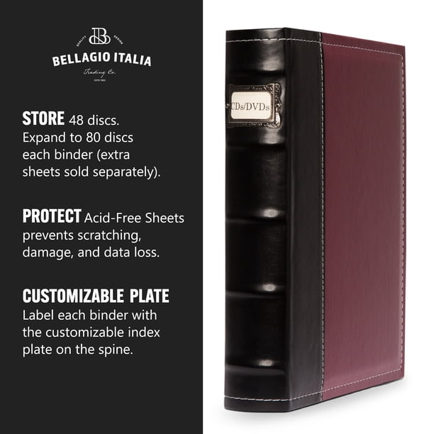 Bellagio-Italia CD/DVD Storage Binder - Burgundy - Leather - 384
