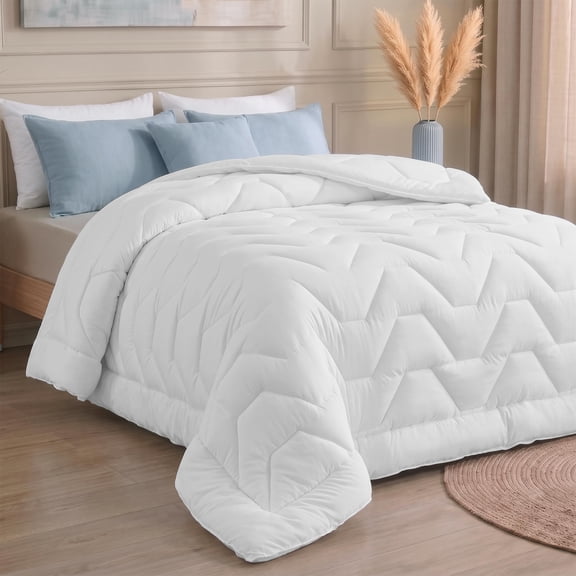 Utopia Bedding Quilted Queen Comforter, Duvet Insert, 88" x 88", White Soft and Fluffy Zigzag Pattern Down Alternative Bed Comforter, All Season, Breathable, Corner Tabs, Machine Washable
