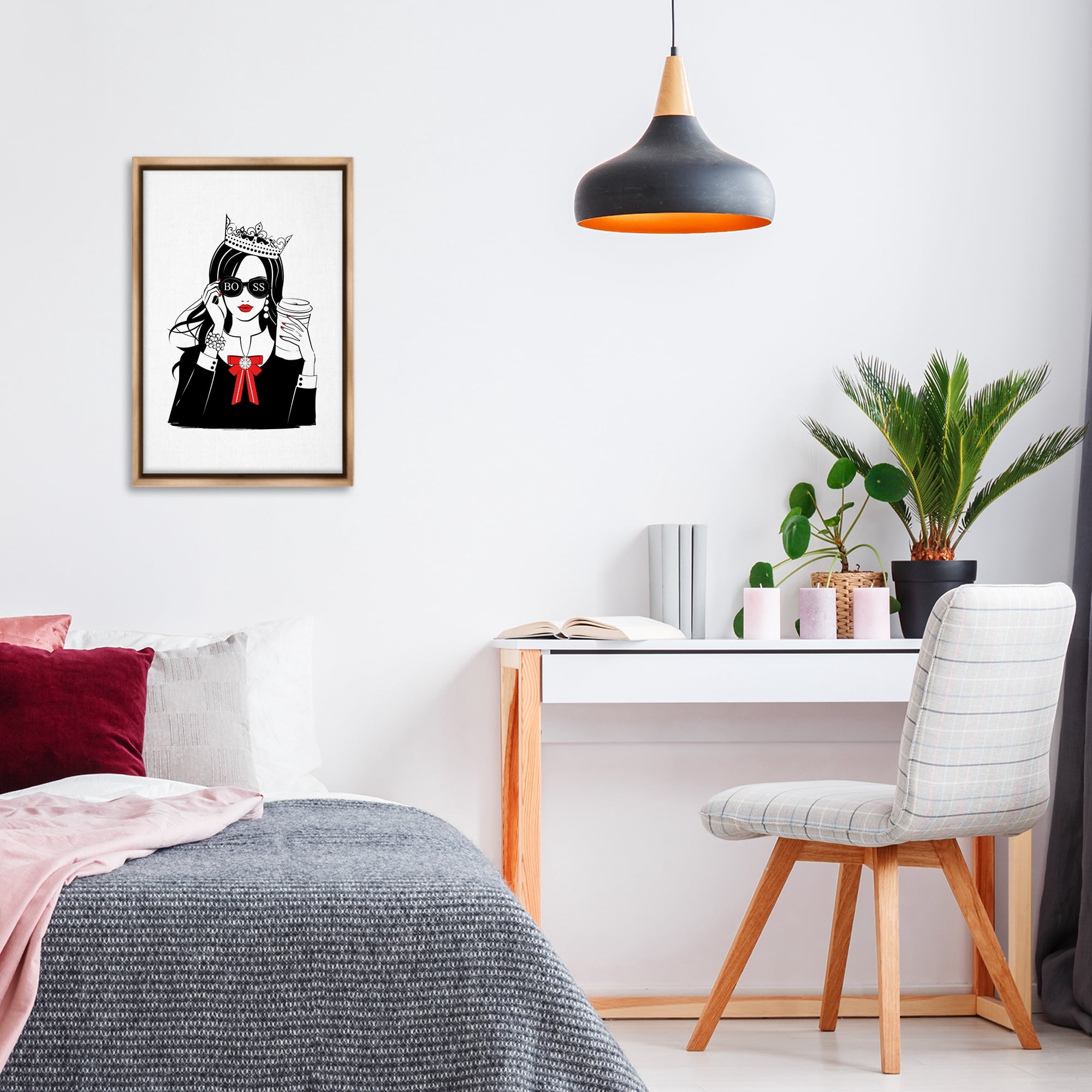 Stupell Industries Jeweled Girl Boss Novelty Painting Brown Floater Framed Art Print Wall Art, 17 x 25