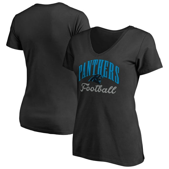 Women's Black Carolina Panthers Victory Script V-Neck T-Shirt