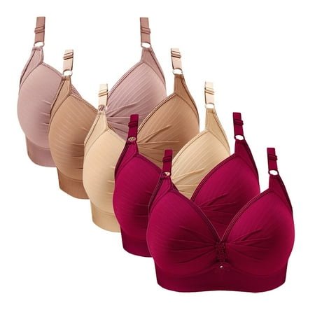 Diufon 5 Pack Wireless Comfortable Bra for Women Everyday Full Coverage V Neck Bras Ladies Support Push Up Bralettes