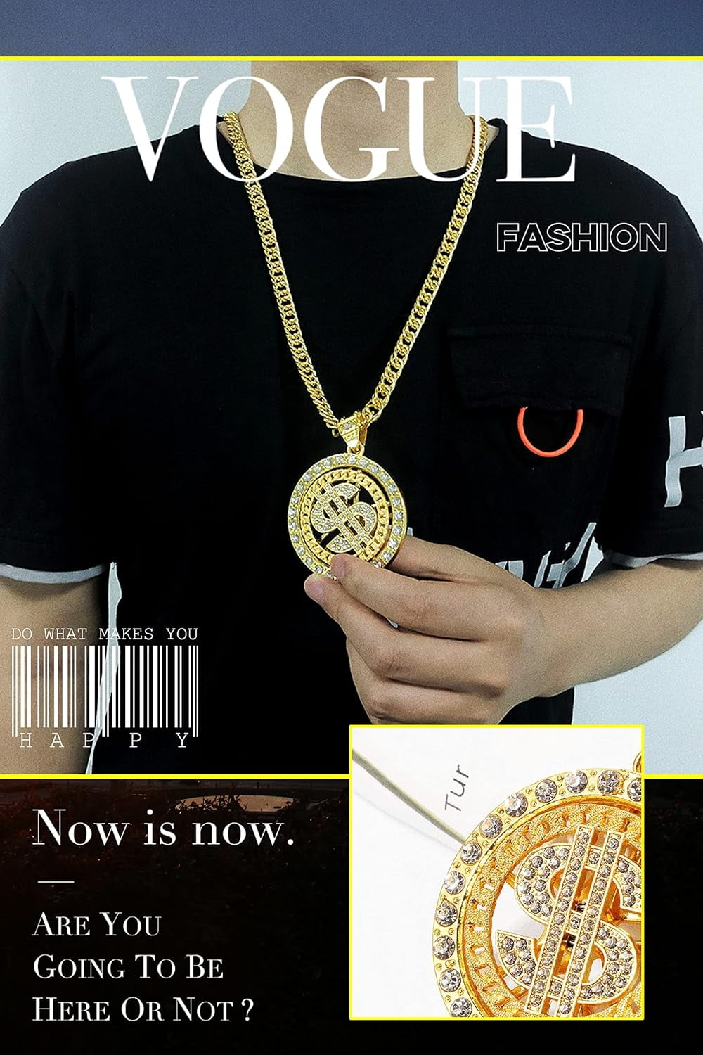 Necklace,Rotatable Rapper Alloy Zircon Necklace, Standard Configuration For Men And Women,Hip-Hop Men's Necklace Trendsetter Accessories, Punk Fashion Trend Gifts,