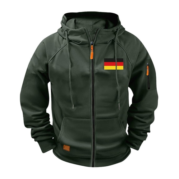 Stamzod Fall Jackets for Men Casual Long Sleeve Zip Up Hoodie Plus Size Hooded Sweatshirt for Men with Pocket Army Green C S