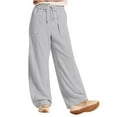 thumbnail image 5 of Lenpel Wide Leg Sweatpants for Women Elastic High Waisted Drawstring Lounge Pants Baggy Workout Casual Trousers with Pockets(Gray,X-Large), 5 of 7