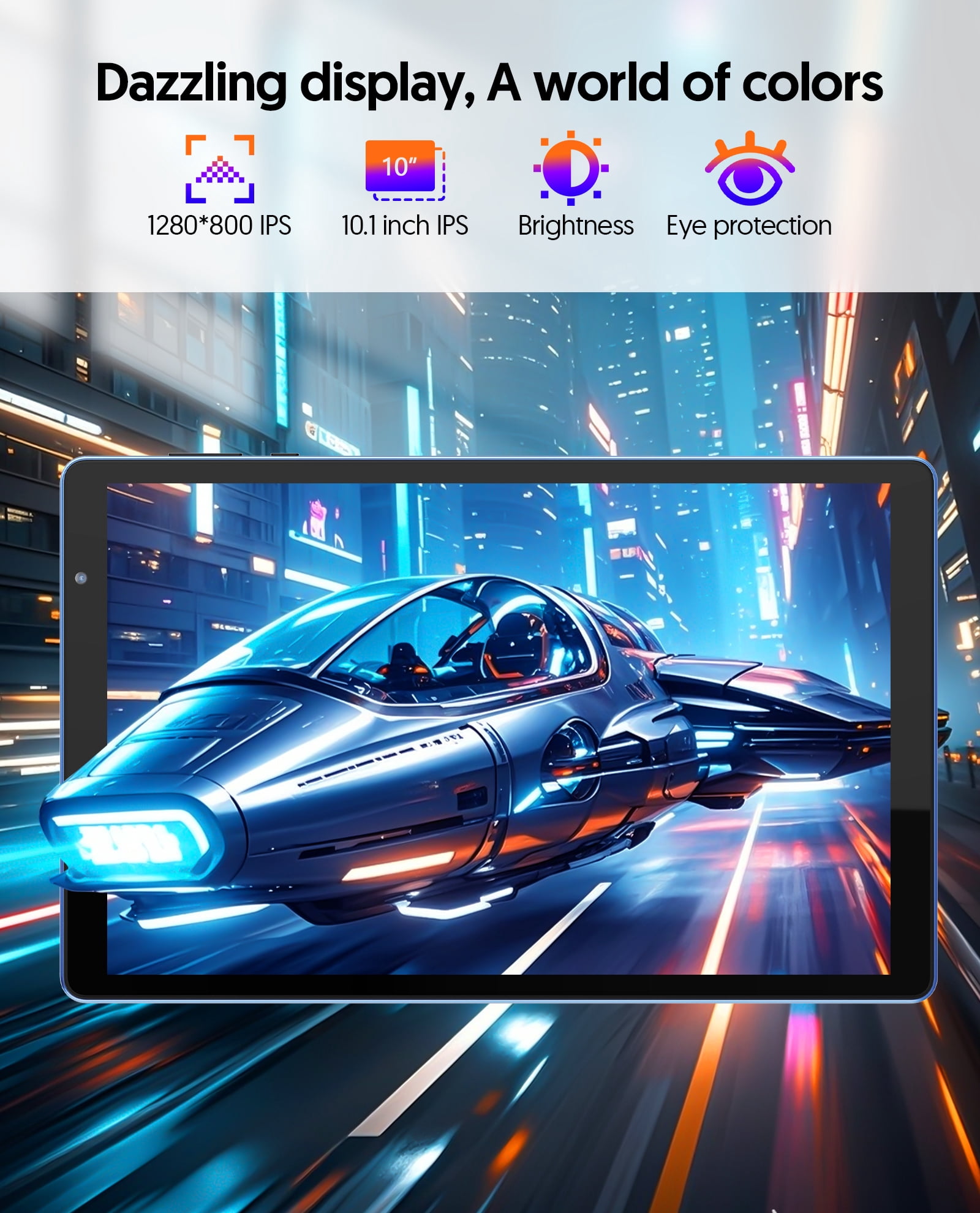 Android Tablet, 10 inch Android 14 Tablet, Quad-core CPU, RAM 4GB（2G+2G）, ROM 32GB (Up to 1TB), 800x1280 IPS, WiFi 6, 2MP+2MP, 6000mAh, Blue