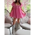 thumbnail image 5 of Niusricy Women's Summer Babydoll Short Dresses Ladies Solid Color Princess Dress Short Puff Sleeve A-line Dress Square Neck Mini Dress Low-cut Swing DCocktail Streetwear for Beach Party Club, 5 of 9