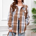 thumbnail image 3 of Womens Flannel Plaid Shacket Jacket Fleece Sherpa Lined Button Down Tartan Trench with Pocket Fashion Coat, 3 of 5