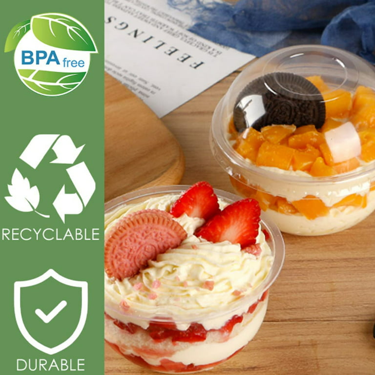 Clear Plastic Dessert Cups with Lids 8 oz (Set of 50) Small Disposable  Parfait Cup, Dome Lid - No Hole, 8-Ounce Party Fruit Containers, Banana Pudding  Bowl, Jel… in 2023