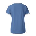 thumbnail image 3 of Fangasis Ladies Tee Letters Design Tops Daisy Print T Shirt Women Loose Pullover Color Block Dailywear Tunic Blouse Blue M, 3 of 6