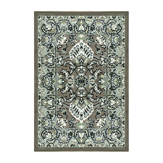 Floral Medallion Border Lille Area Runner, 2' x 3', Light Blue