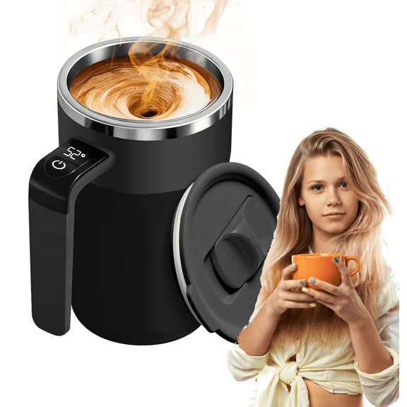 Automatic Stirring Coffee Cup with Temperature Display, Rechargeable Coffee Mug, 13.5oz Self-Stirring Mug with Lid, Stainless Steel Material Suitable , Electric Coffee Mug , USB Rechargeable Electric