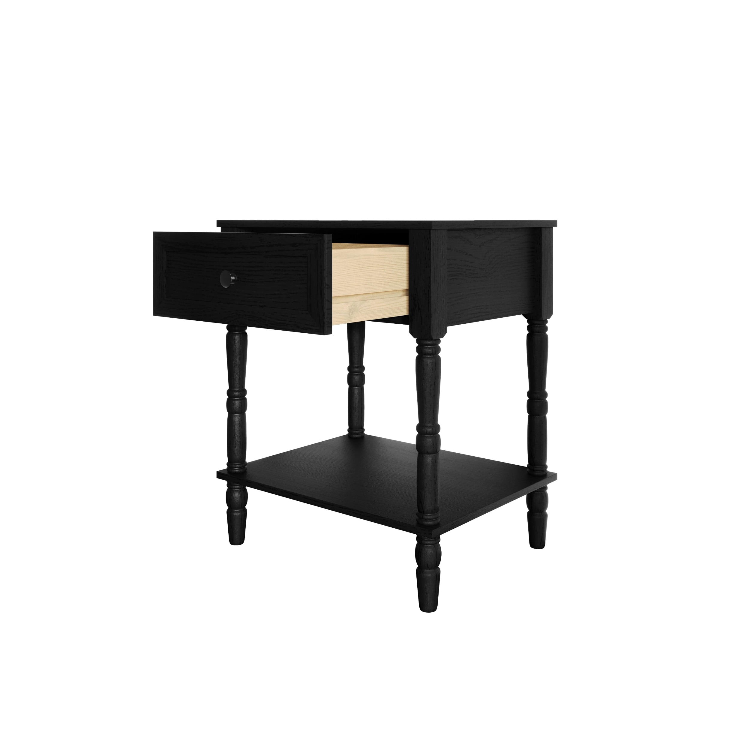 Home Design Rumford 1-Drawer Nightstand for Adult, Modern Bedside Table with Storage, Black Finish