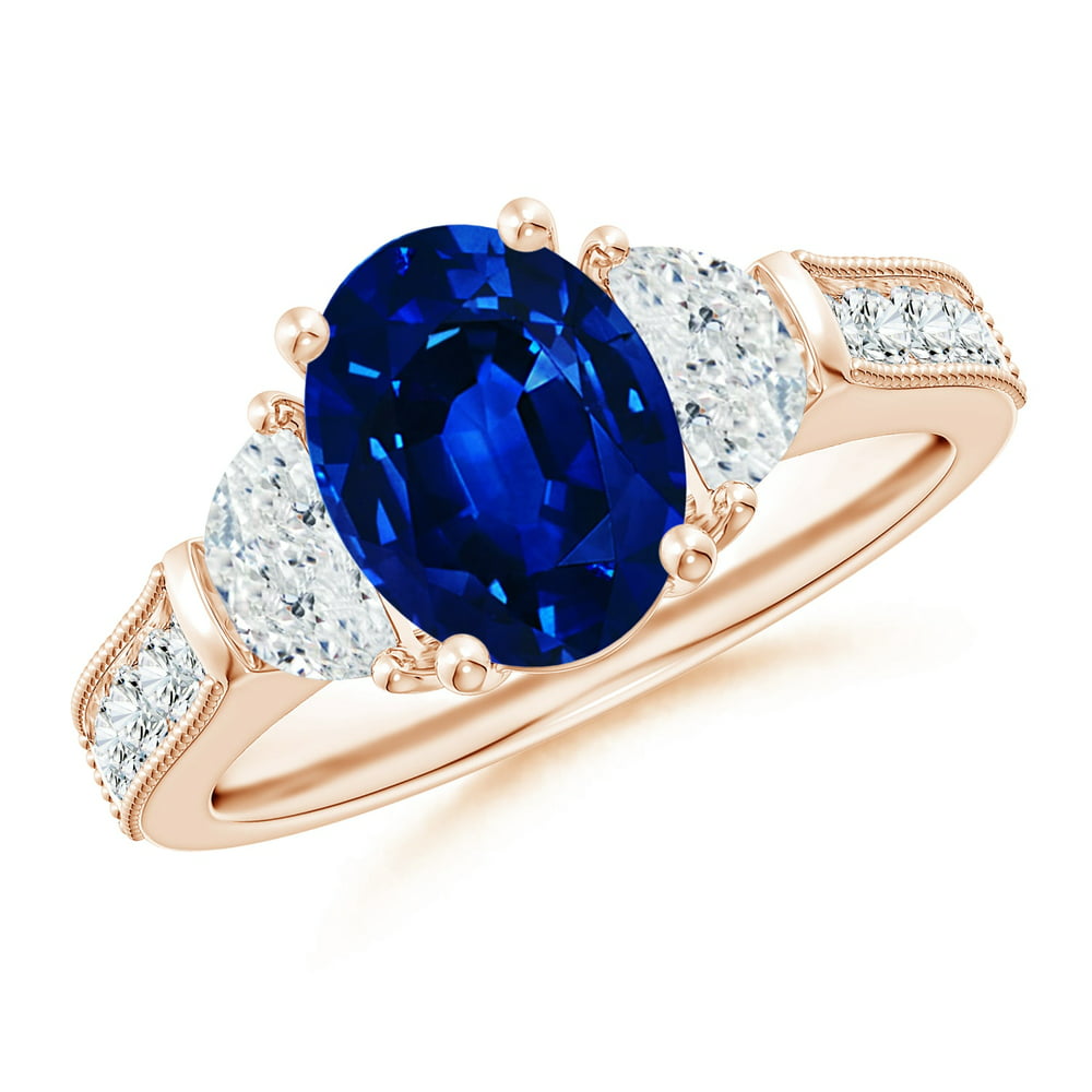 Angara - September Birthstone Ring - Oval Blue Sapphire and Half Moon ...