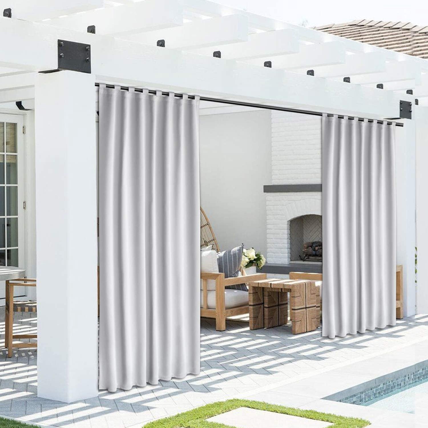 Lapalife Outdoor Curtains for Patio Waterproof, Extra Wide Detachable Top Thermal Insulated Outdoor Blackout Curtains Drapes for Porch Pergola Gezebo, 1 Panel, 100''x 96'', White
