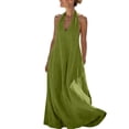 thumbnail image 2 of Women's V-Neck Sleeveless Casual Solid Color Hanging Neck Summer Dress, 2 of 7