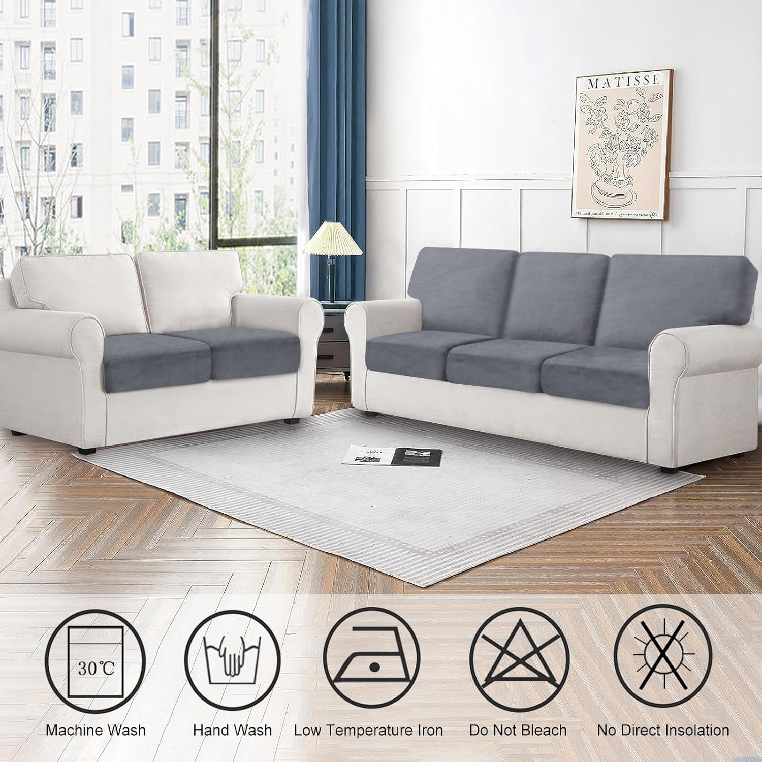Couch Covers, 3 Pieces Couch Cushion Cover Velvet, Seat Cushion Cover, Stretch Sofa Covers, Separate Sectional Sofa Slipcovers, Furniture Protector(3-Seater or Backrest, Dark Grey)