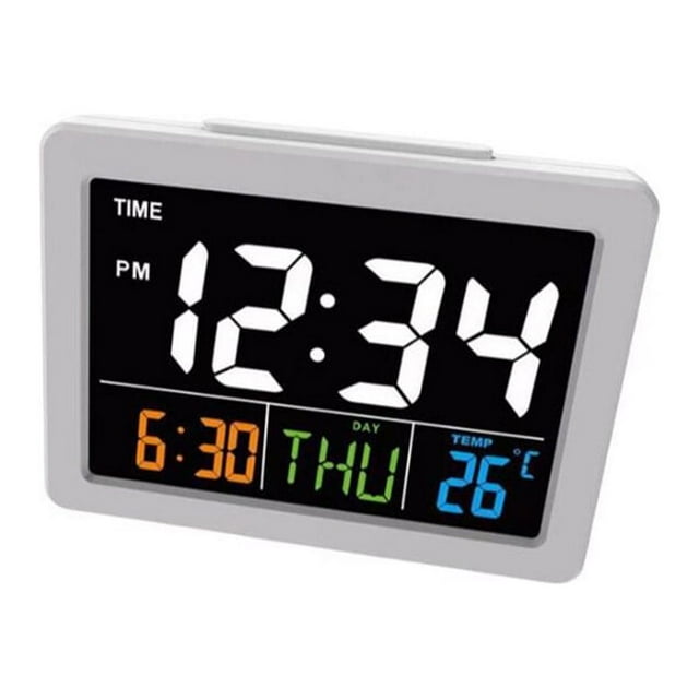 Colorful LCD Alarm Clock with Thermometer Table Bedside Alarms Bedside Alarms Date Temperature Meter Electronic Watch Bell Home White