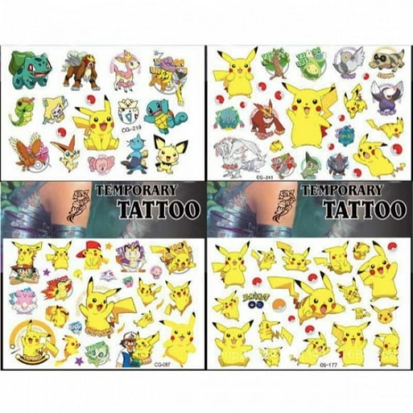 Queilt 4PCS Pokemon tattoos - Kids tattoos - Pikachu multi color