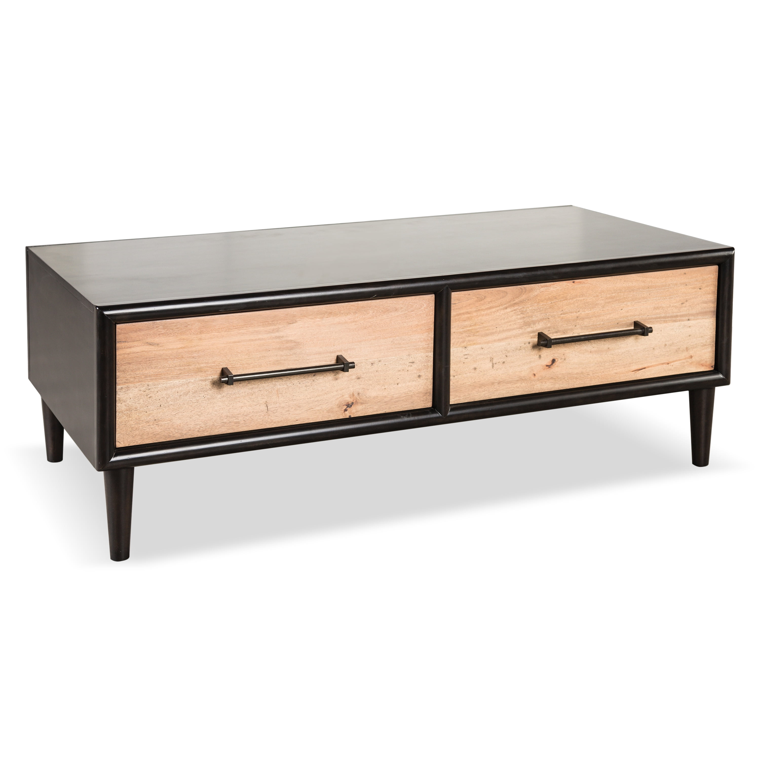 Furniture of America Coda Modern 2-Drawer Solid Wood Coffee Table, Black and Natural