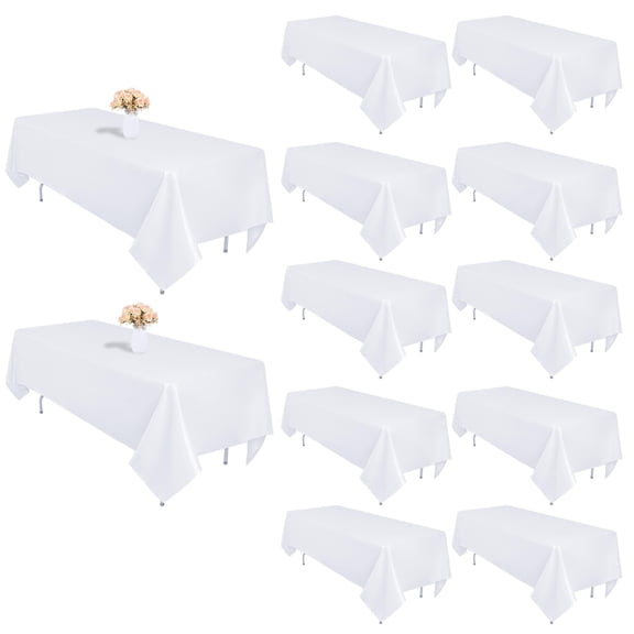 12 Pack White Rectangle Tablecloth 60 x 102 Inch, Cross Ribbon Packing Reusable Table Clothes for 6 Foot Tables, Wrinkle Resistant Polyester Fabric Table Cover for Wedding, Party, Banquet