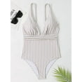 thumbnail image 2 of Hotian Women Stripe One Piece Swimsuit Plunge V Neck One Piece Bathing Suit Deep V-Neck Sexy Swimwear Khaki XL, 2 of 5