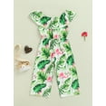 thumbnail image 2 of Liacowi Girls Casual Summer Jumpsuit, Leaves and Flamingo Print Boat Neck Overalls, Green Pink/ Green Rosy/ Light Blue, 2 of 8