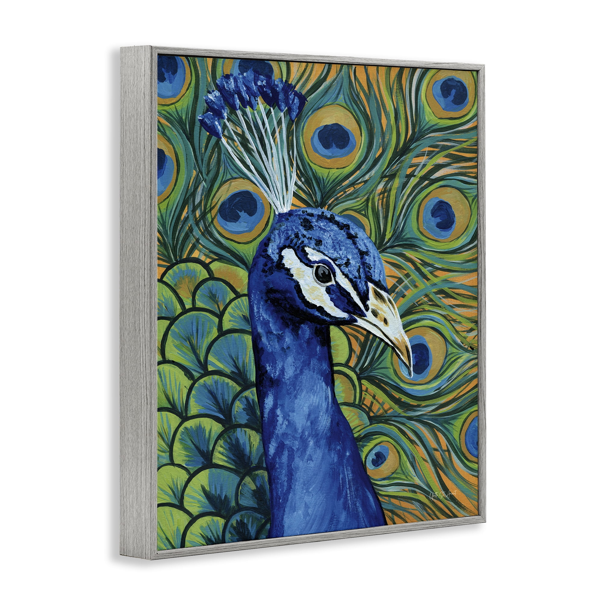 Stupell Industries Bold Peacock Feathers Pattern Animals & Insects Painting Gray Framed Art Print Wall Art, 11 x 14