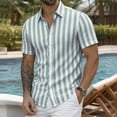 thumbnail image 2 of GrmtClth Button Down Shirt Men Short Sleeve Striped Shirts Casual Cotton Linen Beach Shirts 2026 Summer Stylish Hawaiian Shirts Green XL, 2 of 7