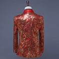 thumbnail image 5 of QSAWXQZ Men's Sequin Tuxedo Jacket Paisley Floral Shawl Long Sleeve Lapel V Neck Button Blazer for Prom Wedding Red 3XL, 5 of 8