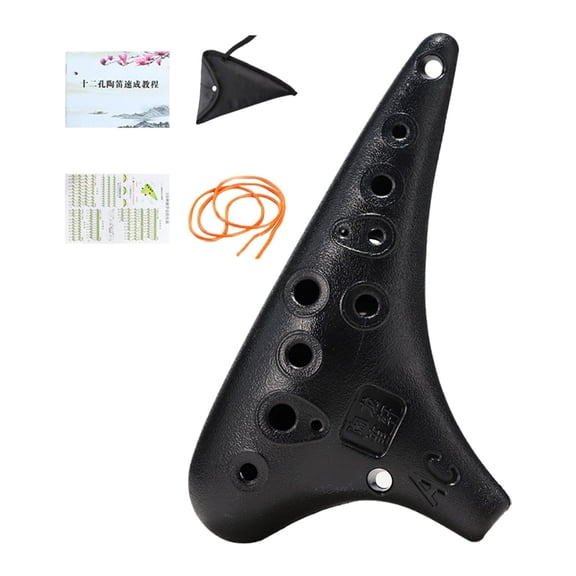 Ocarina de 12 agujeros con bolsa de almacenamiento, práctica y portátil, instrumento de ocarina C para niños, ideal para principiantes y amantes Negro
