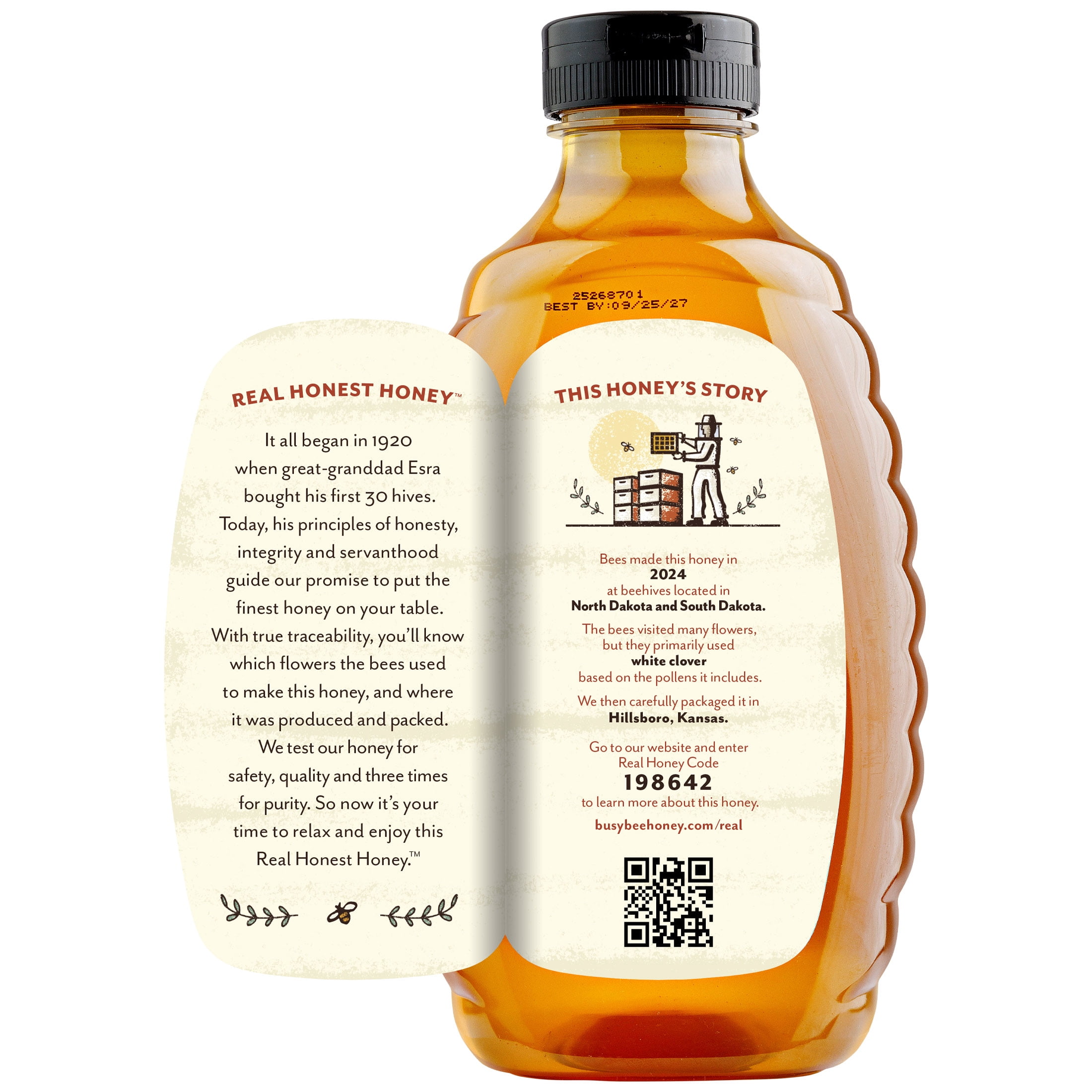 Busy Bee Raw Dakota Clover Honey, 100% Traceable, 32 oz Squeeze