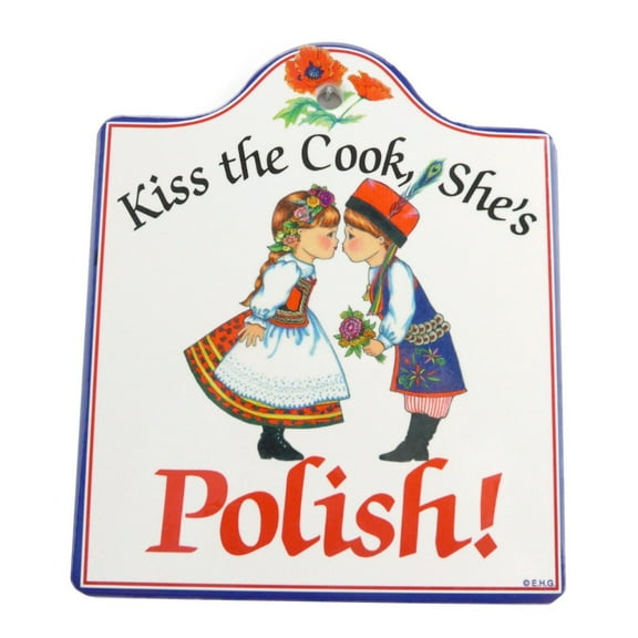 Oktoberfest Haus Kiss the Polish Cook Ceramic Cheeseboard | 6.5x7.5" Kitchen Trivet