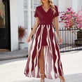 thumbnail image 4 of Midsumdr Dresses for Women 2025 Fashion Summer V-Neck Casual Boho Stripe Print Maxi Dress Short Sleeve V Neck Party Club Swing Versatile Dress, 4 of 5