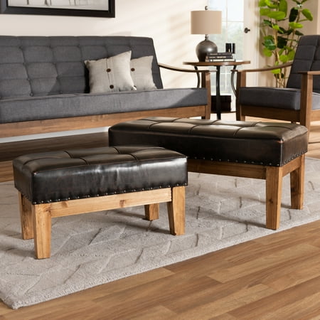 Leather Oak Ottoman - Baxton Studio Lenza Rustic Dark Brown Faux Leather Upholstered 2-Piece Wood Ottoman Set