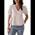 thumbnail image 1 of Tops Franceses de Verano para Mujer, Camisetas Elegantes con Mangas Abullonadas y Cuello en V, Camisetas Casuales para Mujer, Tops de Calle M, 1 of 10