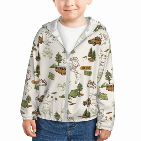 

Lukts Road Trip Print Children s Long-Sleeved Sun Protection Clothing Hooded Sweatshirts for Boys and Girls Outdoor Sports-4 Years