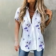 thumbnail image 2 of Lilgiuy Women Lapel Printing Front Button Cardigan Short Sleeve Shirt Tops Coat(Purple,4) Winter Clothes for 2022, 2 of 5