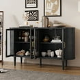 thumbnail image 3 of Accent Cabinet with 3 Drawers, TUANLUO Storage Cabinet, Modern Console Cabinet with 2 Rattan Sliding Doors, Accent Cabinet Furniture for Living Room Corridor Entryway, 63"L x 15.7"W x 35.4"H, Black, 3 of 10