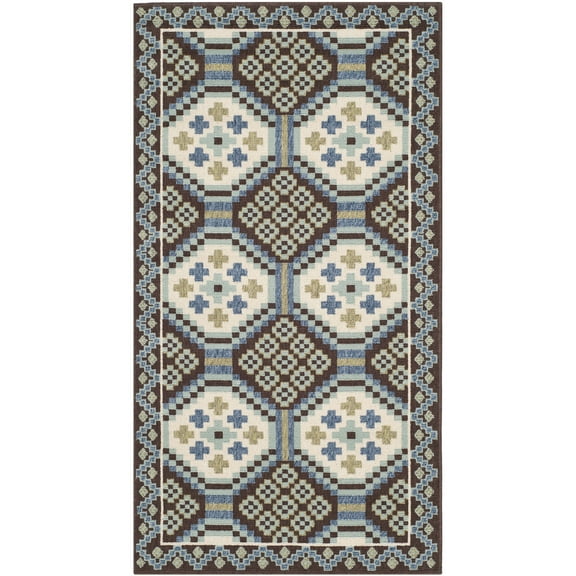 SAFAVIEH Veranda Medici Southwestern Indoor/Outdoor Area Rug, 2'7" x 5', Blue/Chocolate